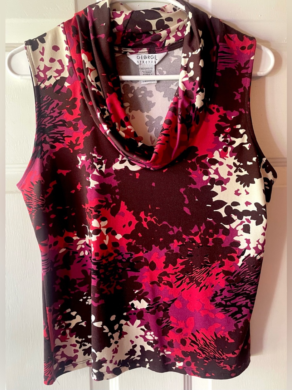 George Brown Red Purple Abstract Floral Cowl Neck Sleeveless Blouse Medium 8-10